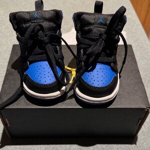 Jordan 1 Mid (TD) Black and Royal Blue Sneakers